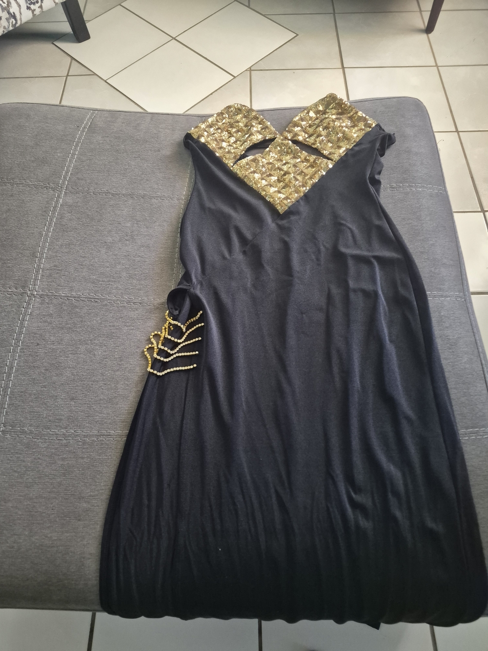Elegant Black Dress with Gold Sequin Accents